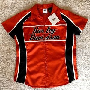 Harley Davidson Orange Stretch Woven Shirt
